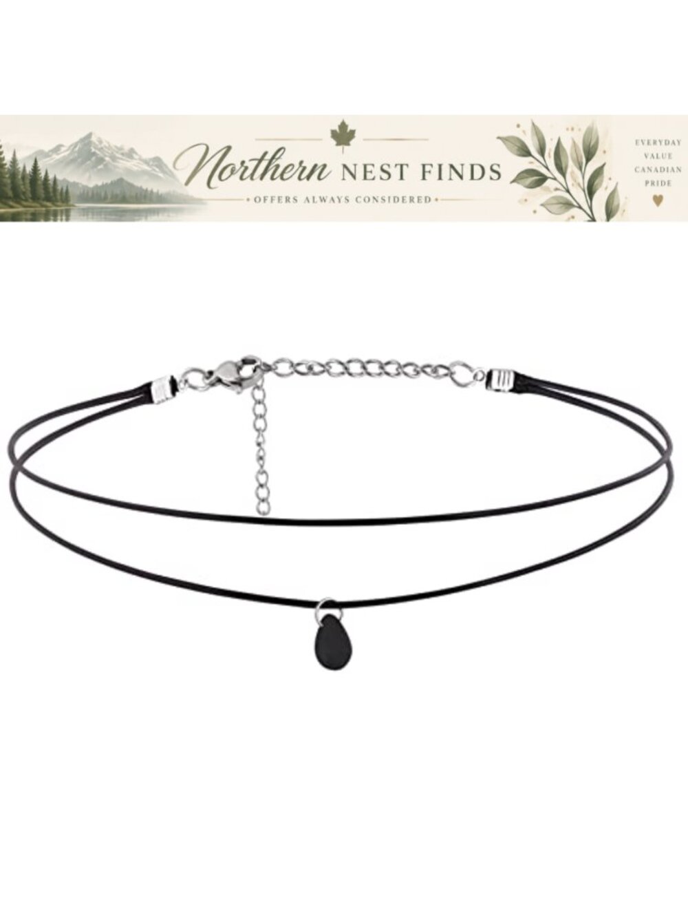 Faux Leather O Ring Choker with Glass Teardrop Pendant Goth Necklace